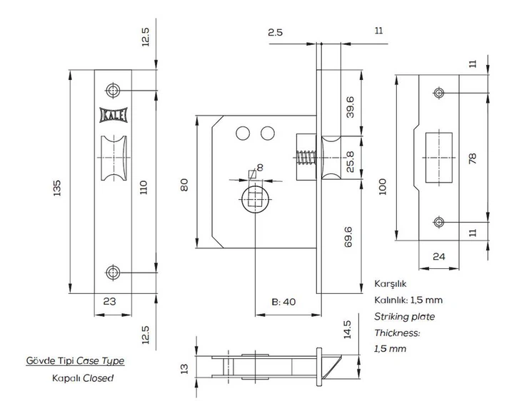 Zamek drzwiowy Kale Kilit 10570119 251 z mosiądzu (2000105701190) - obraz 2