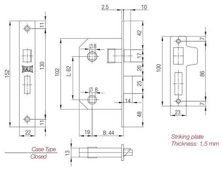Zamek drzwiowy Kale Kilit 10550807 251/WC 62 mm/44 mm (2000105508072) - obraz 2