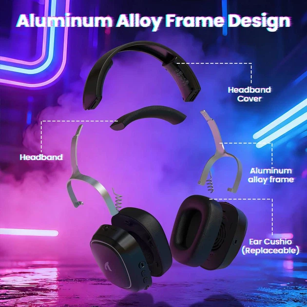 Геймерська бездротова (Bluetooth + 2,4G) гарнітура Attack Shark G800 RGB (вага 180 гр) Black (G800B) - зображення 4