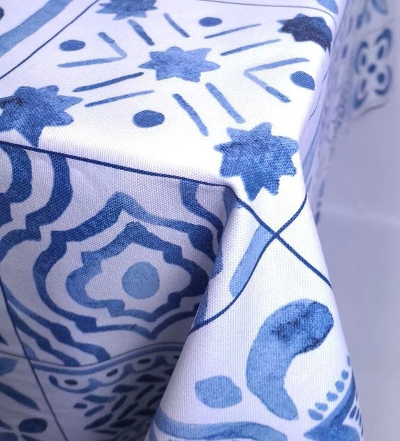 Скатерть SoundSleep Blue Mosaic водоотталкивающая 130х180 см белая (2800005024364) - изображение 4