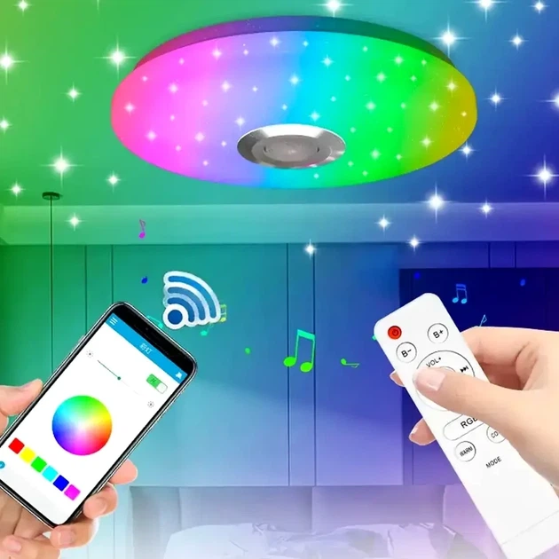 Потолочный светильник 26см Bluetooth пульт RGB мощность 60 Вт напряжение 220В для бытового использования - изображение 2