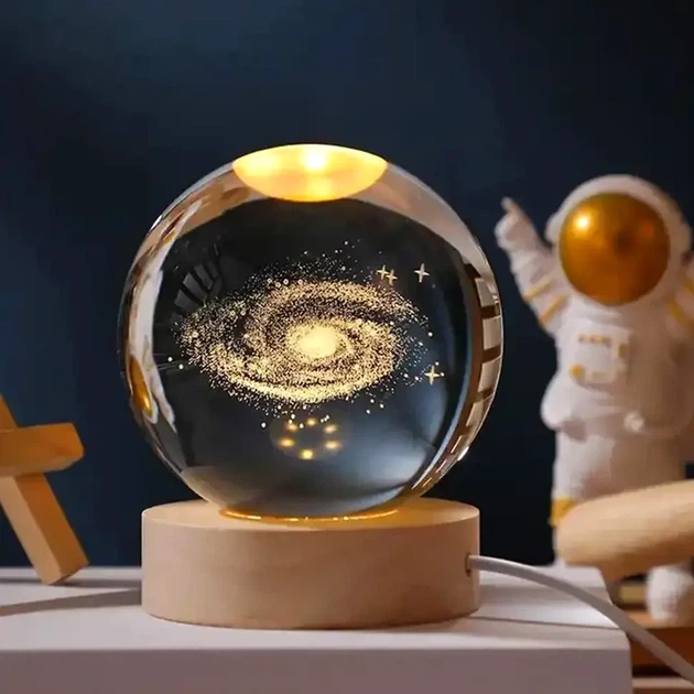 Декоративний 3D нічник кришталева куля USB потужність 5 Вт коричневий пластик для дітей та дорослих - зображення 8