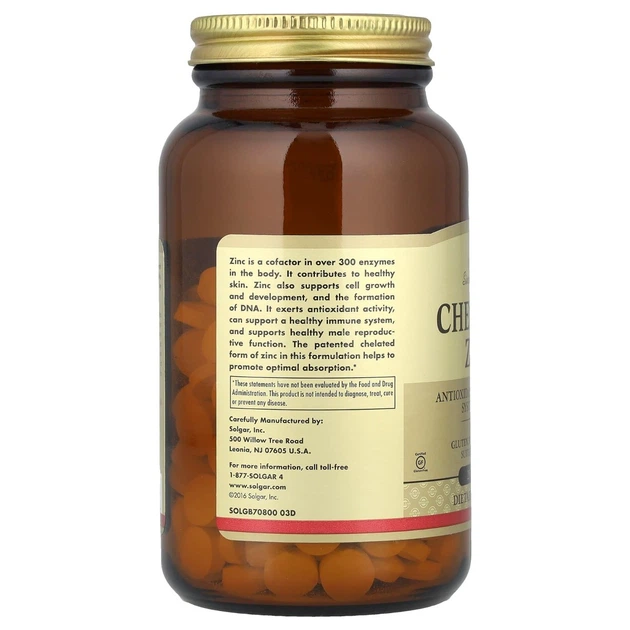 Минералы Solgar Цинк Хелат Chelated Zinc 250 таблеток - изображение 7
