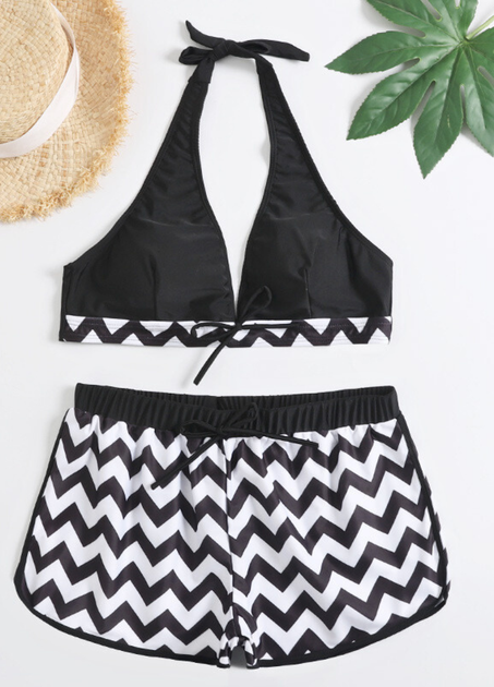 Жіночий купальник FS Chevron Print Halter Bikini L Чорно-білий (9415) - зображення 6