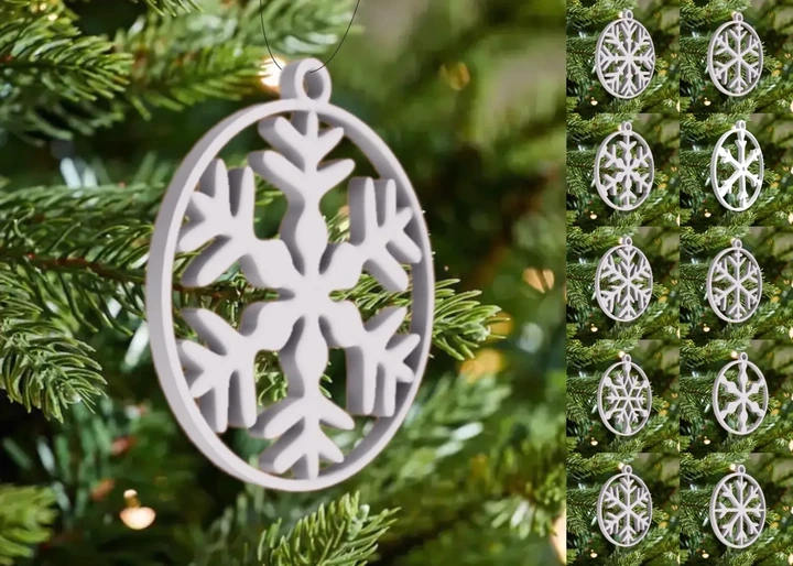 Набор Елочных Шаров Снежинка Christmas Ornament Ball Decoration Snowflake 3Д Печать Белый 7 См - изображение 3