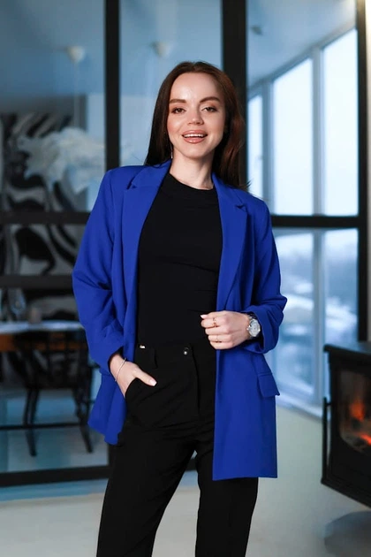 Жіночий класичний жакет з манжетою на рукаві LadyLike 46 Синій (ll2228720067402) - изображение 4