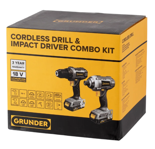 Zestaw narzędzi akumulatorowych Grunder CD-L1218+CW-L1218E 18 V 1 x 2.0 Ah (4772013277088) - obraz 6