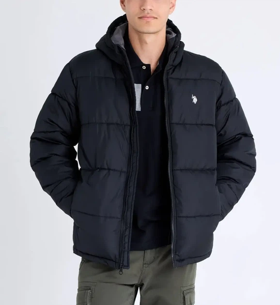 Мужская пуховая куртка U.S.Polo Assn стебаная с капюшоном XL черная - изображение 2