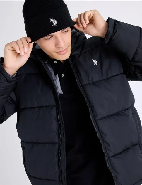 Мужская пуховая куртка U.S.Polo Assn стебаная с капюшоном XL черная - изображение 4