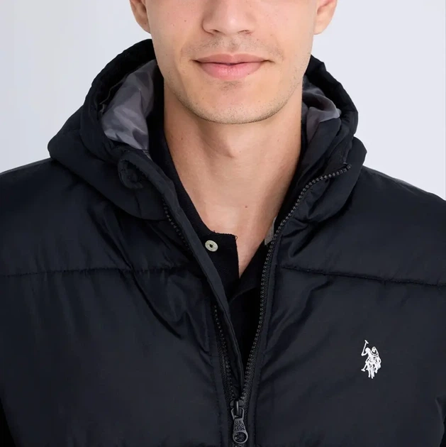 Мужская пуховая куртка U.S.Polo Assn стебаная с капюшоном XL черная - изображение 5