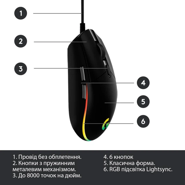 Миша Logitech G102 Lightsync USB Black (910-005823) - зображення 12