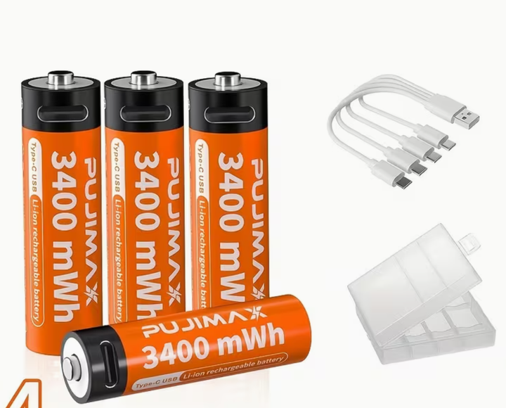 Акумулятори типу «AA» з роз'ємом USB Type-C, 3400 мВт·год, 1,5 В, акумуляторні батарейки з роз'ємом для заряджання: для іграшок, пультів, фотоапаратів, мишок, ліхтариків, Pujimax, комплект із 8 шт - зображення 4