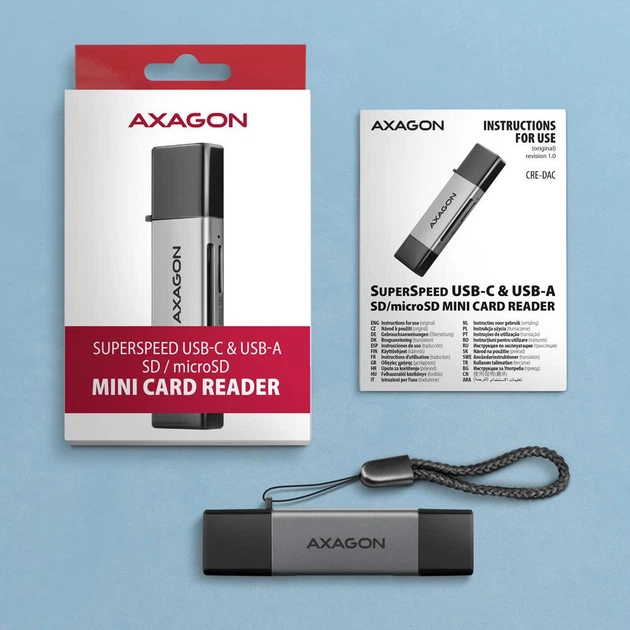 Кардридер Axagon CRE-DAC USB-C/USB 3.2 до SD/microSD (CRE-DAC) - зображення 3