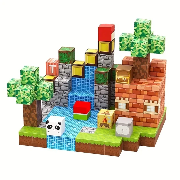 Магнитный конструктор Minecraft 150 шт «Лес и панди» для детей - изображение 4