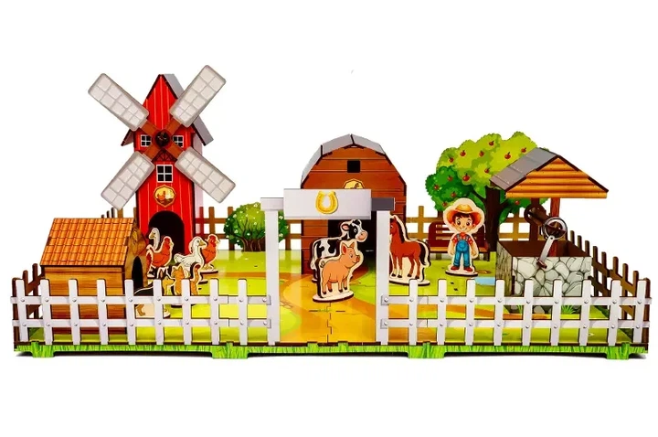 Конструктор деревянный PuzzleOk Веселый фермер 3D 106 деталей - Фото 3 Конструктор деревянный PuzzleOk Веселый фермер 3D 106 деталей - изображение 3