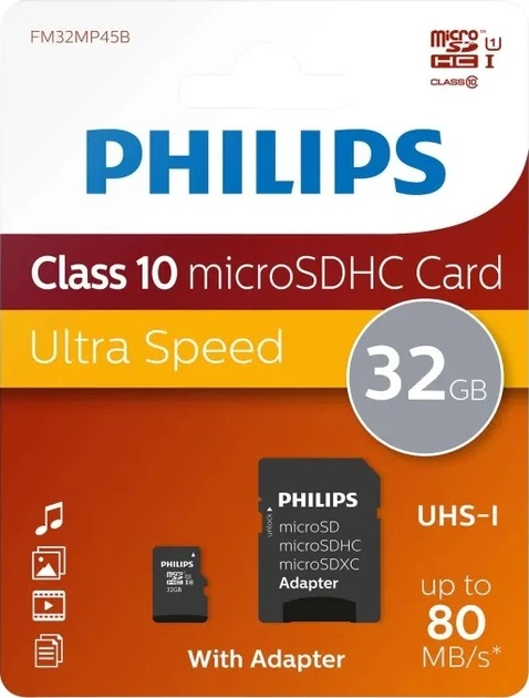 Karta pamięci Philips microSDHC 32GB Class 10 UHS-I U1 + adapter SD (FM32MP45B/00) - obraz 2