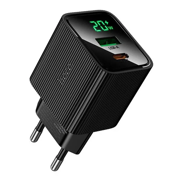 Адаптер мережевий HOCO Excellent charger with digital display CS83A |1USB/1Type C, PD/QC, 20W/3A| black 6942007664523 (Чорний) - Фото 2 Адаптер мережевий HOCO Excellent charger with digital display CS83A |1USB/1Type C, PD/QC, 20W/3A| black 6942007664523 (Чорний) - изображение 2