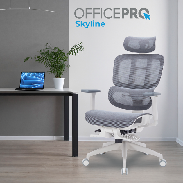 Кресло офисное OfficePro Skyline Footrest White/Dark Gray (OC750-W-DG-DG) - изображение 8