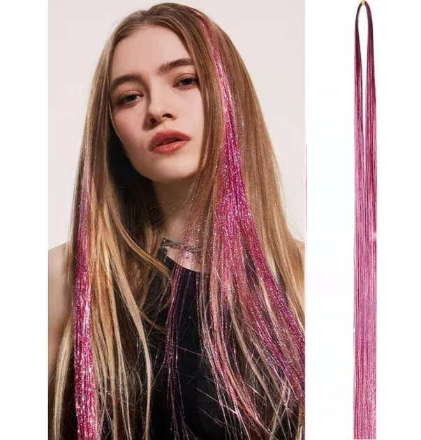 Тонкие розовые голографические пряди pink 120 см для волос канекалона блестящие декоративные нити голографик для прически - изображение 2