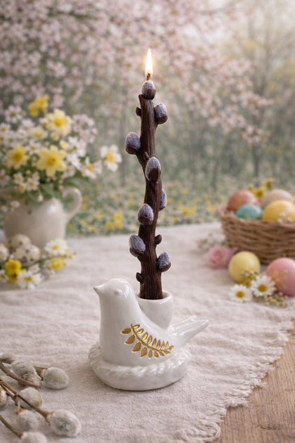 Свеча Julias Candle Веточка Вербы» с подсвечником 20см (74002589) - изображение 3