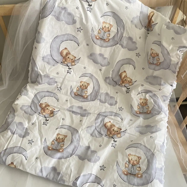 Детский плюшевый плед на съемном утеплителе Minky 90Х80 см, серый мишки - изображение 2