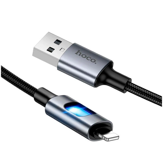 Кабель Hoco U144 Lightning 1.2м 2.4A чорний для iPhone із захистом від перегинів - зображення 3