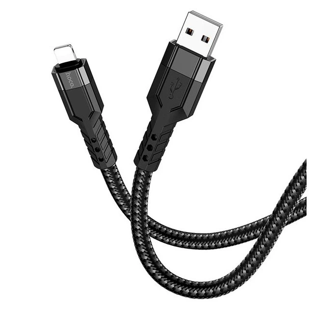 Кабель Hoco U110 Lightning текстильна обплетення 1.2 м для iPhone чорний - зображення 4
