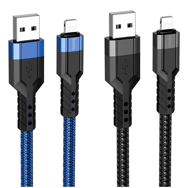 Кабель Hoco U110 Lightning текстильна обплетення 1.2 м для iPhone чорний - зображення 6