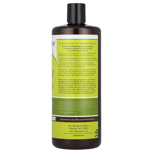 Кастильское мыло чайного дерева Dr. Woods "Tea Tree Castile Soap" с маслом ши (946 мл) - изображение 2