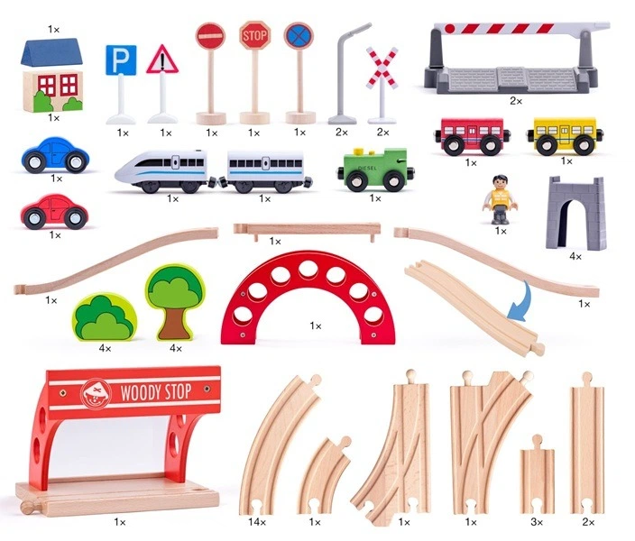 Drewniana kolejka WoodyLand z wiaduktem i lokomotywą elektryczną 60 elementów 30647 (8591864930647) - obraz 3