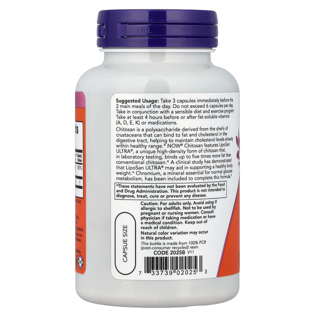 Хитозан NOW Foods "Chitosan" с хромом для контроля веса и снижения холестерина, 500 мг / 100 мкг (120 вегетарианских капсул) - изображение 3