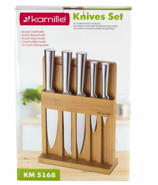 Набор кухонных ножей Kamille KM-5168 с доской и подставкой - изображение 11