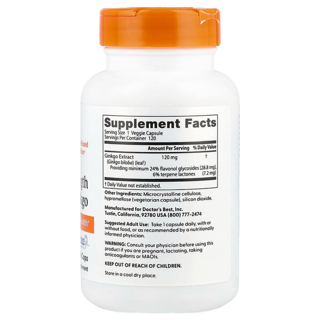 Гінкго Білоба Doctor's s Best "Extra Strength Ginkgo" для поліпшення пам'яті, 120 мг (120 капсул) - Фото 2 Гінкго Білоба Doctor's s Best "Extra Strength Ginkgo" для поліпшення пам'яті, 120 мг (120 капсул) - зображення 2