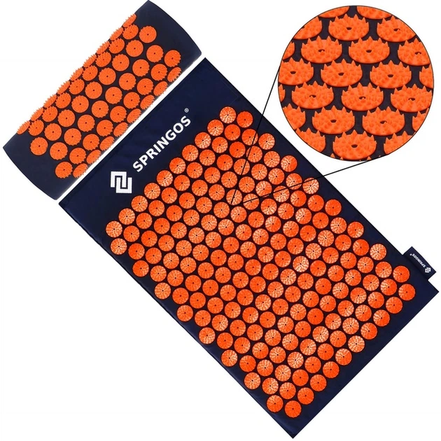 Mata zdrowotna do akupresury Springos FA0155 z kolcami z poduszką 65 x 41 cm Pomarańczowo-ciemno-niebieska (5907719490212) - obraz 3