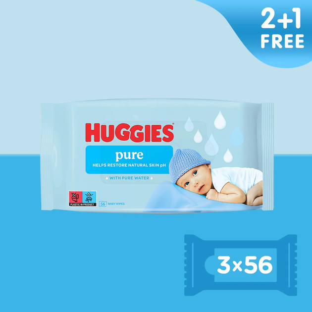 Вологі серветки Huggies (Хаггіс) Pure на 168 шт - зображення 3