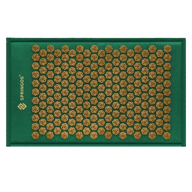 Mata zdrowotna do akupresury Springos FA0154 z kolcami z poduszką 65 x 40 cm Zielono-złota (5907719490205) - obraz 2