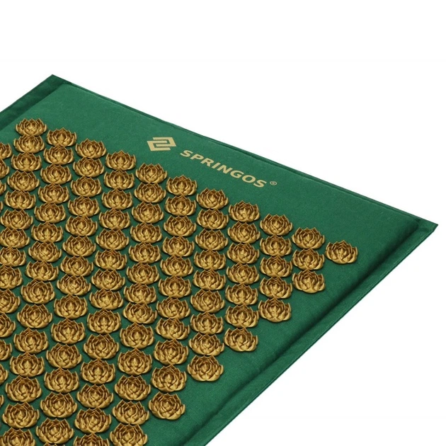 Mata zdrowotna do akupresury Springos FA0154 z kolcami z poduszką 65 x 40 cm Zielono-złota (5907719490205) - obraz 3