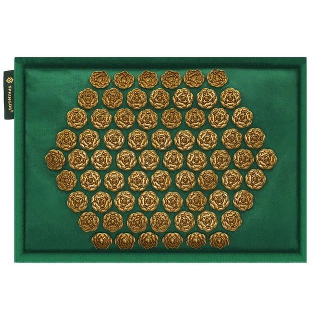 Mata zdrowotna do akupresury Springos FA0154 z kolcami z poduszką 65 x 40 cm Zielono-złota (5907719490205) - obraz 6
