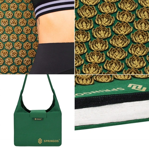 Mata zdrowotna do akupresury Springos FA0154 z kolcami z poduszką 65 x 40 cm Zielono-złota (5907719490205) - obraz 10
