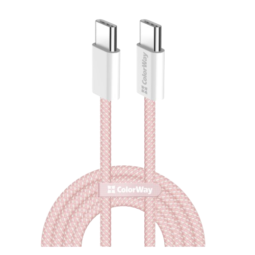 Кабель USB PD Type-C/Type-C ColorWay CW-CBPDCC061-P 3,0A 60W 1м рожевий - Фото 1 Кабель USB PD Type-C/Type-C ColorWay CW-CBPDCC061-P 3,0A 60W 1м рожевий - зображення 1