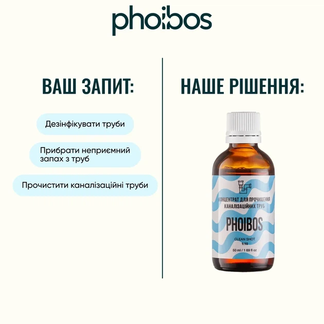 Концентрат для прочищення каналізаційних труб Phoibos CLEANSHOT 1:10 - 50 мл - Фото 1 Концентрат для прочищення каналізаційних труб Phoibos CLEANSHOT 1:10 - 50 мл - зображення 1