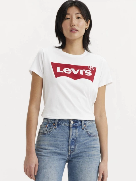 Футболка бавовняна жіноча Levi`s 17369-0053 L Біла з принтом (5415212308090) - зображення 1