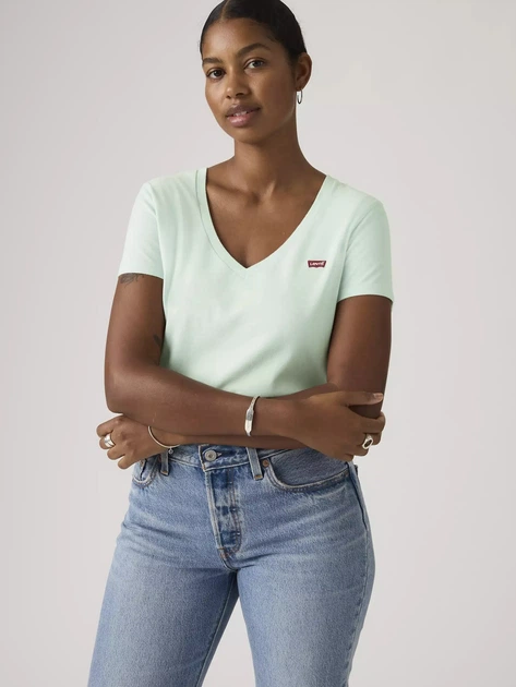 T-shirt damski bawełniany v serek Levi`s Perfect Vneck 85341-0139 S Miętowy (5401030735491) - obraz 3