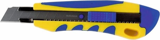Ніж універсальний Buromax 18 мм металева вставка корпус пластиковий з гумовими вставками (BM.4618) - Фото 1 Ніж універсальний Buromax 18 мм металева вставка корпус пластиковий з гумовими вставками (BM.4618) - зображення 1