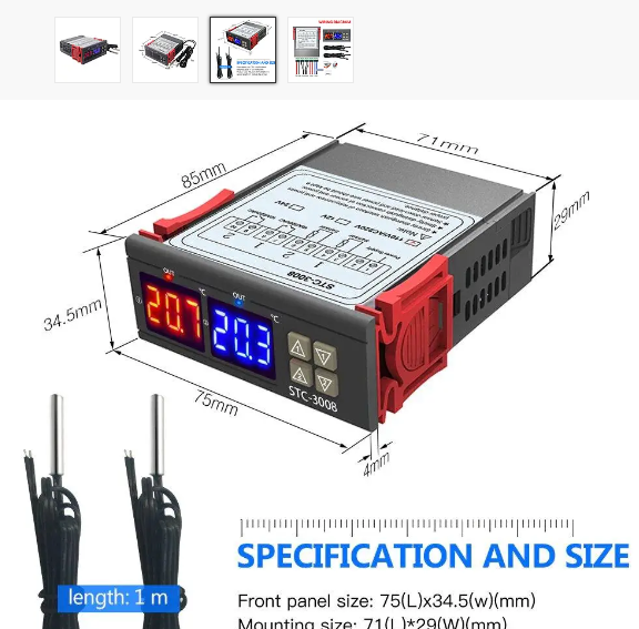 Терморегулятор цифровой DC 12V STC-3008 - изображение 3