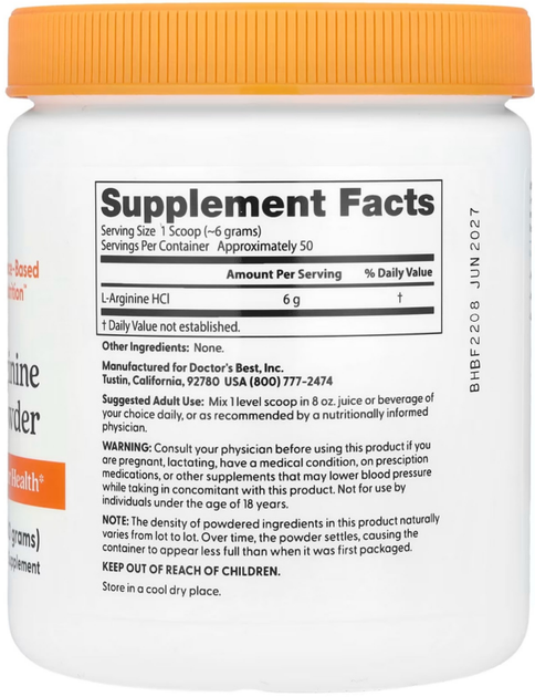Аргинин Doctors Best L-Arginine 300 г без вкуса (ARE-576109) - изображение 2