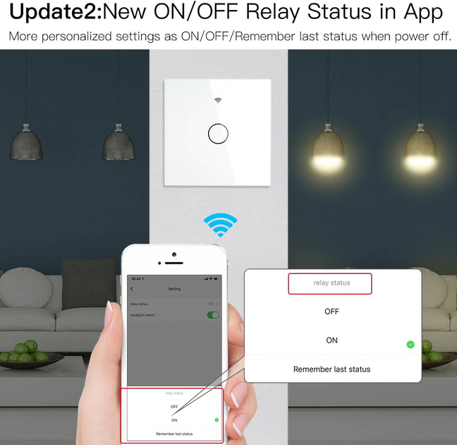 Розумний перемикач Moes Wi-Fi RF скляний на 2 канали Білий (WRS-EU2-WH-MS) - зображення 3
