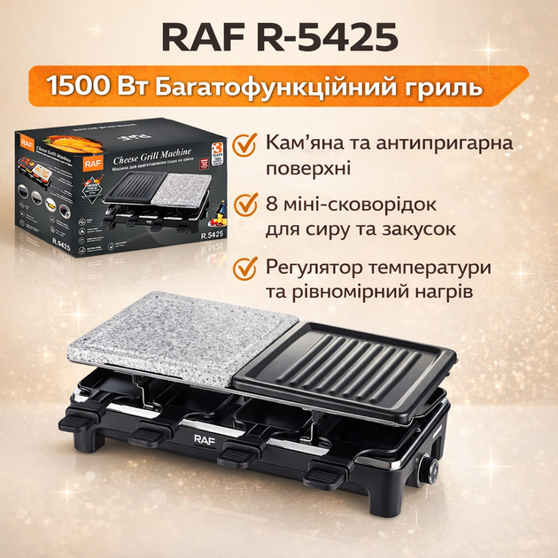 Електричний гриль RAF R-5425 1500 Вт мультифункціональний з антипригарними панелями та регулюванням температури - изображение 3