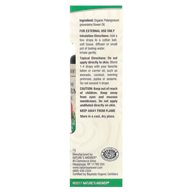 Органическое эфирное масло герани Nature's Answer "Geranium Organic Essential Oil" (15 мл) - Фото 3 Органическое эфирное масло герани Nature's Answer "Geranium Organic Essential Oil" (15 мл) - изображение 3