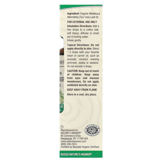 Органическое эфирное масло чайного дерева Nature's Answer "Tea Tree Organic Essential Oil" (15 мл) - изображение 3